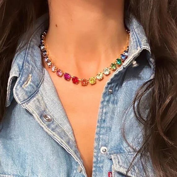 Anna Wintour Necklace Rainbow Tennis Crystal Necklace Pride