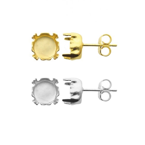 Earring setting for crystal SS39 gold or rhodium Rhinestone Earrings Base 8mm Round Bezel Setting, Stud Post Earring - 1 pair - Embedding