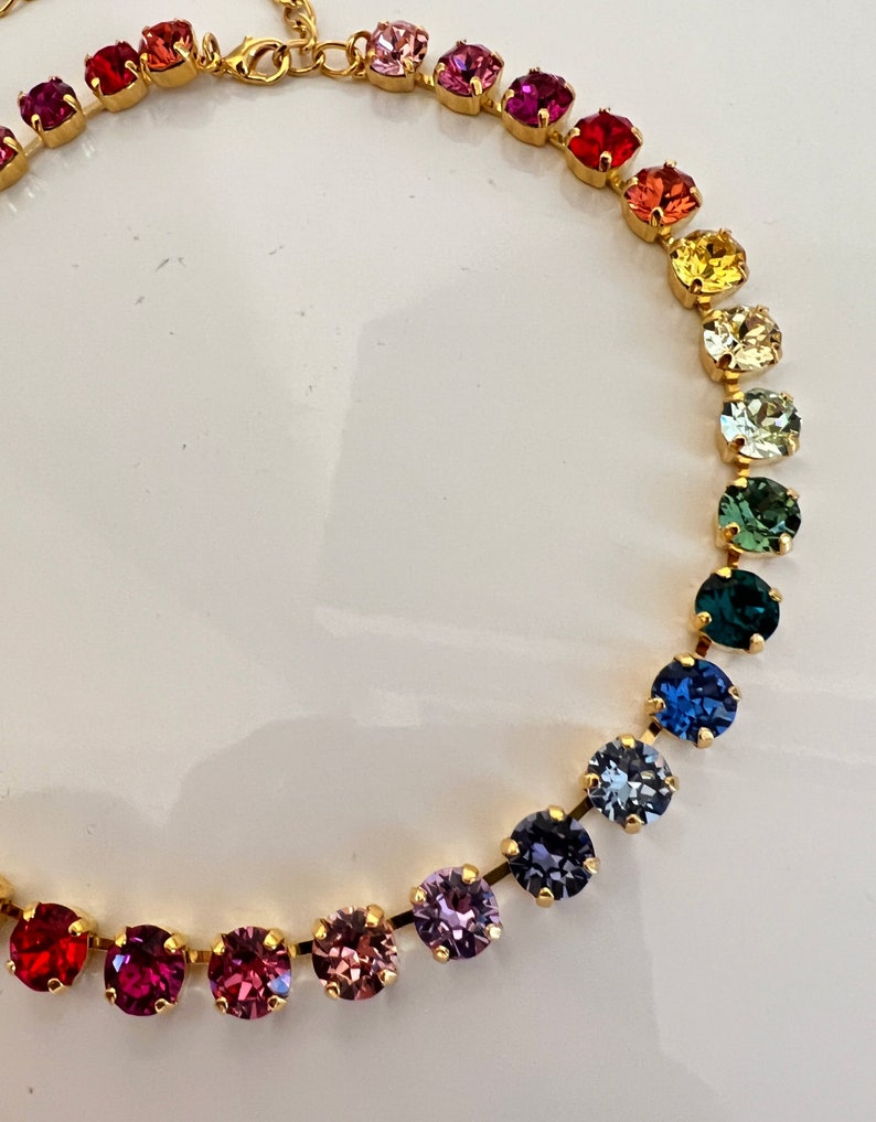 Rainbow tennis necklace, Anna Wintour necklace with crystals, love is love necklace, colorful crystal necklace, multicolored collier, multicolor crystal necklace, multicolor crystal collier, rainbow swarovski necklace for her, pride crystals necklace