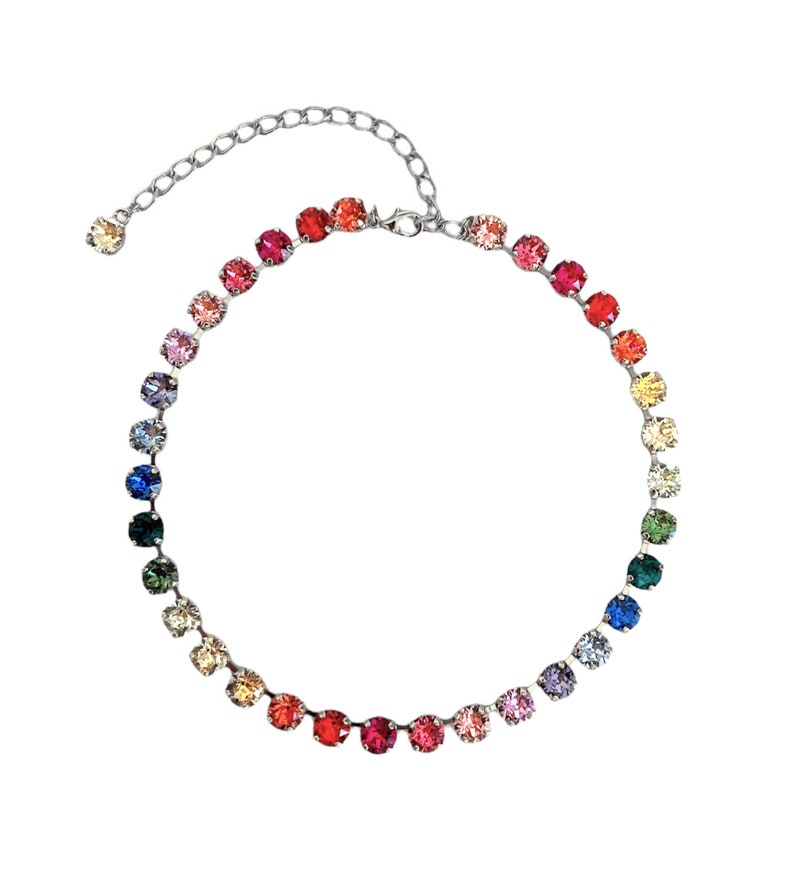 Rainbow tennis necklace, Anna Wintour necklace with crystals, love is love necklace, colorful crystal necklace, multicolored collier, multicolor crystal necklace, multicolor crystal collier, rainbow swarovski necklace for her, pride crystals necklace