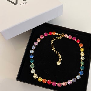 Rainbow tennis necklace, Anna Wintour necklace with crystals, love is love necklace, colorful crystal necklace, multicolored collier, multicolor crystal necklace, multicolor crystal collier, rainbow swarovski necklace for her, pride crystals necklace