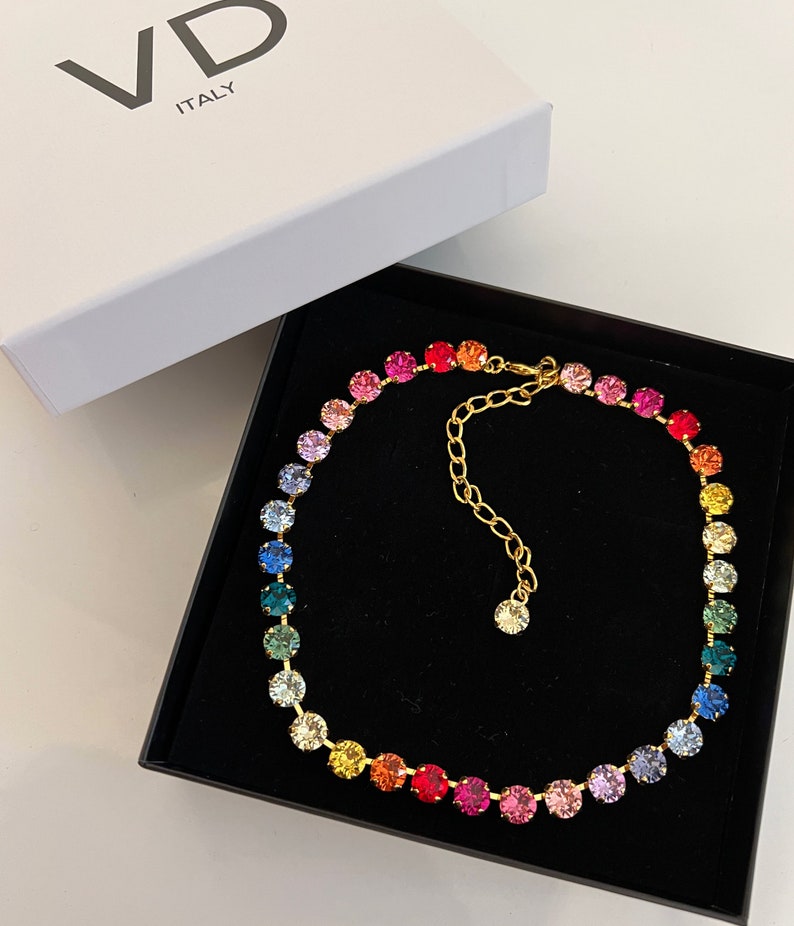 Rainbow tennis necklace, Anna Wintour necklace with crystals, love is love necklace, colorful crystal necklace, multicolored collier, multicolor crystal necklace, multicolor crystal collier, rainbow swarovski necklace for her, pride crystals necklace