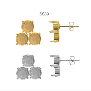 Earring setting for crystal ss39, gold or rhodium, Earrings Base 8mm Round Bezel Setting, Stud Post Earring - 1 pair - Embedding for diy