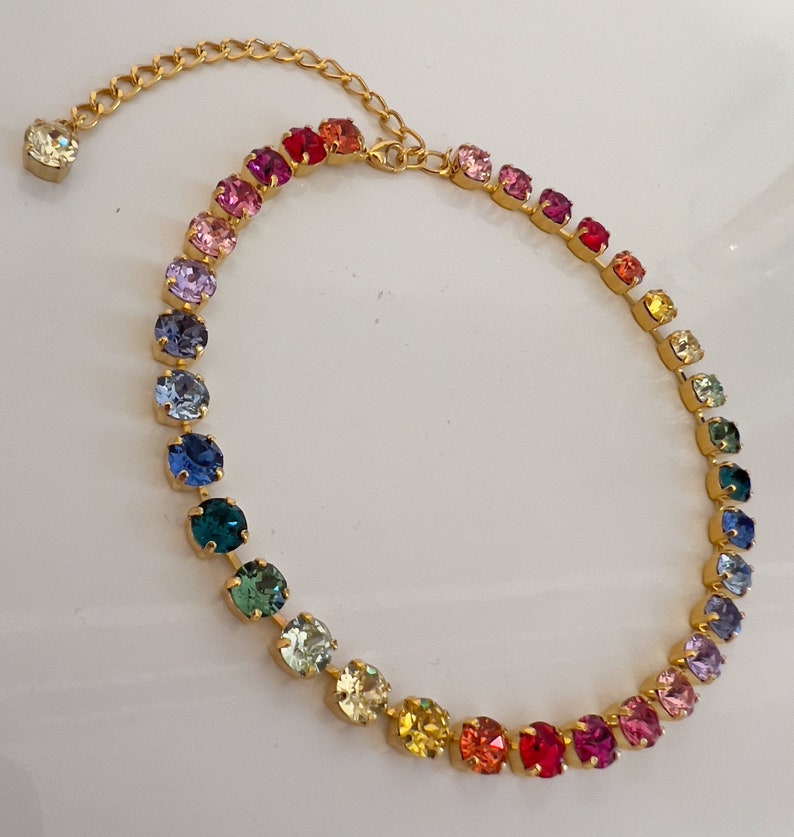 Rainbow tennis necklace, Anna Wintour necklace with crystals, love is love necklace, colorful crystal necklace, multicolored collier, multicolor crystal necklace, multicolor crystal collier, rainbow swarovski necklace for her, pride crystals necklace