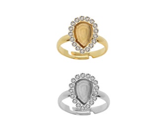 Drop Ring Base Adjustable - For austrian 4320 Pear Fancy stone 10x14mm - Gold plated, rhodium - 1 piece - Embedding Crystals