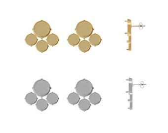 Brass Metal Stud Earring Base - For SS29 and SS39 austrian crystals - Gold or Rhodium plated- For Embedding Crystal and DIY Bijoux