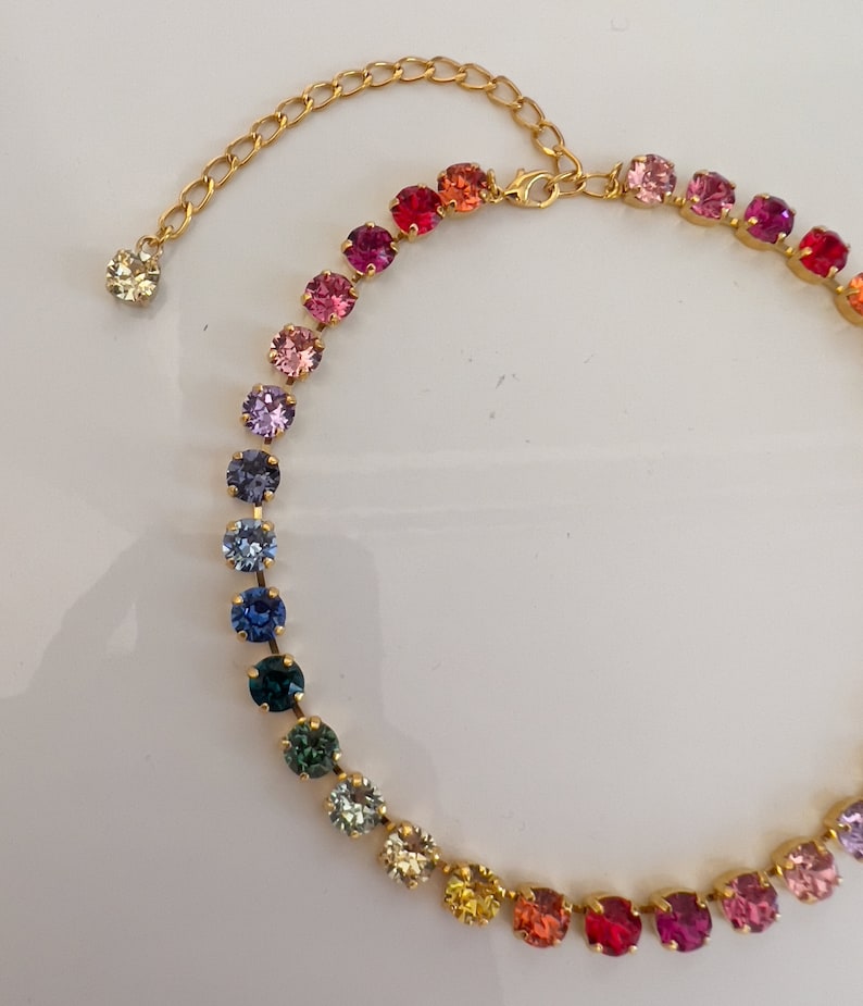 Rainbow tennis necklace, Anna Wintour necklace with crystals, love is love necklace, colorful crystal necklace, multicolored collier, multicolor crystal necklace, multicolor crystal collier, rainbow swarovski necklace for her, pride crystals necklace