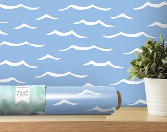 Blue Ocean Waves Wallpaper | Peel and Stick Ocean Mural | Nautical Decor (MW1567)