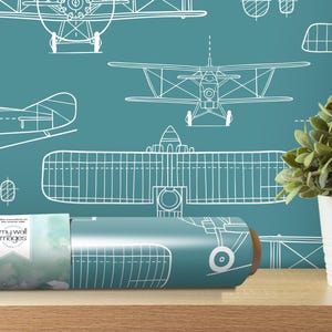 Vintage Airplane Blueprint, Removable Wallpaper, Wall Art, Peel and Stick Wallpaper, Airplane Mural, Accent Wall, Boys Wallpaper, MW1963