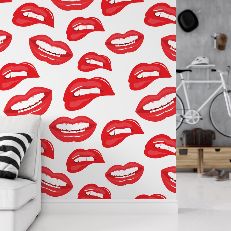 Wallpaper Peel and Stick Wallpaper Red Lips Removable Etsy