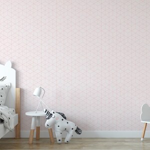 Pink Wallpaper | Delicate Pink and White Geometric Peel and Stick Mural (MW1145) image 2