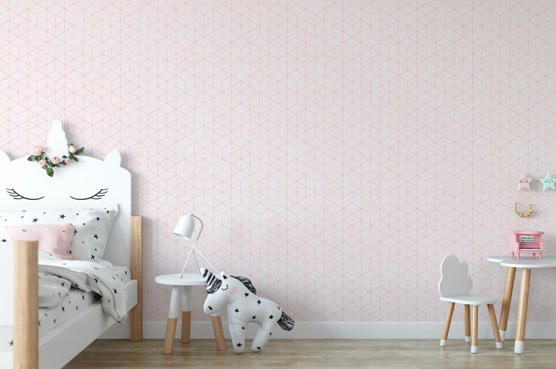 Pink Wallpaper | Delicate Pink and White Geometric Peel and Stick Mural (MW1145) image 2