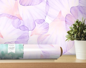 Blushing Purple Floral Wallpaper | Peel and Stick Floral Wall Mural (MW1020)