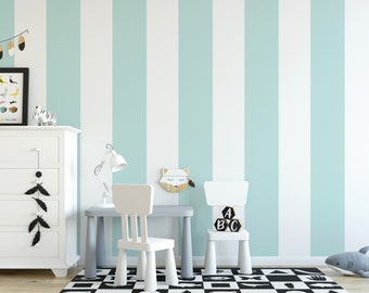 Soft Turquoise, Wide Stripes Temporary Removable Wallpaper, Wall Art, Peel and Stick Wallpaper, Room Decor, Accent Wall, MW1892