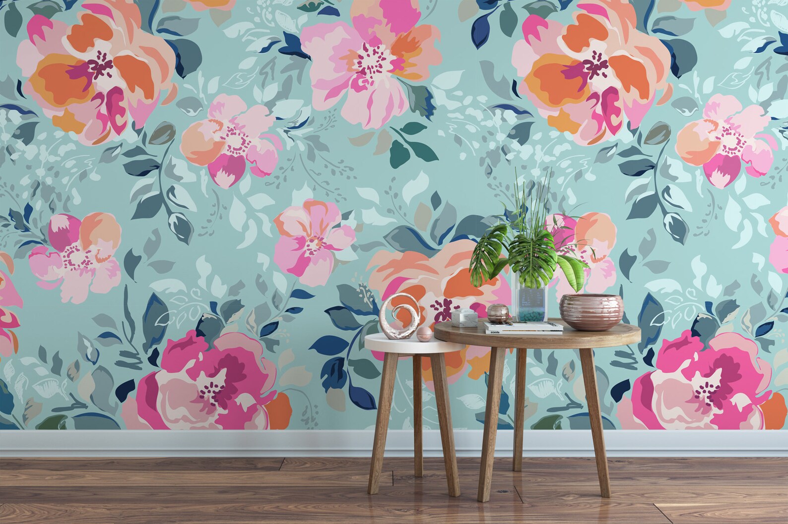 Soft Pink and Orange Floral Removable Wallpaper Peel and Etsy