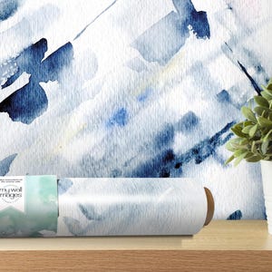 Blue Watercolor Abstract Wallpaper - Peel and Stick Wallpaper - Home Decor - Wall Mural - Wall Art - Modern Geometric Decor - MW1859