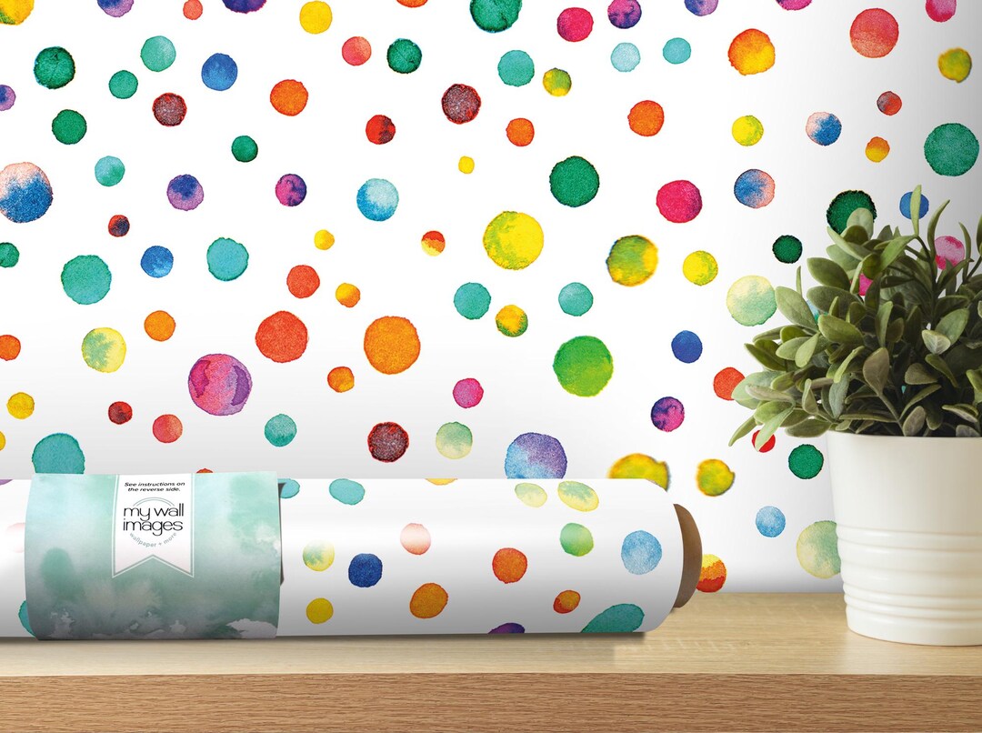 Watercolor Confetti Circles Peel and Stick Wallpaper | Rainbow Decor ...