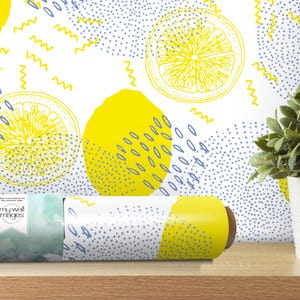 Trendy Lemons Fruit, Peel and Stick Wallpaper, Removable Wallpaper, Traditional Wallpaper - Wall Art, Kitchen Decor, Fruit Art, Mural MW1359
