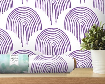 Purple Boho Floating Rainbow Wallpaper | Peel and Stick Mural | Girl Teen Decor (MW2106)