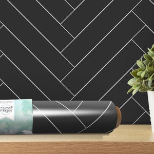 Black Herringbone Wallpaper | Peel and Stick Mural | Modern Decor (MW1450)