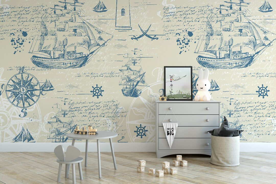 Vintage Nautical Map, Removable Wallpaper, Wall Art, Peel and Stick ...