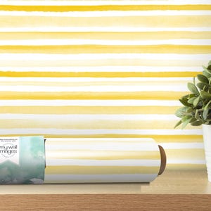 Yellow Watercolor Stripes  Removable Wallpaper, Wall Art, Peel and Stick Wallpaper, Room Decor, Nursery Decor, Accent Wall, MW1831