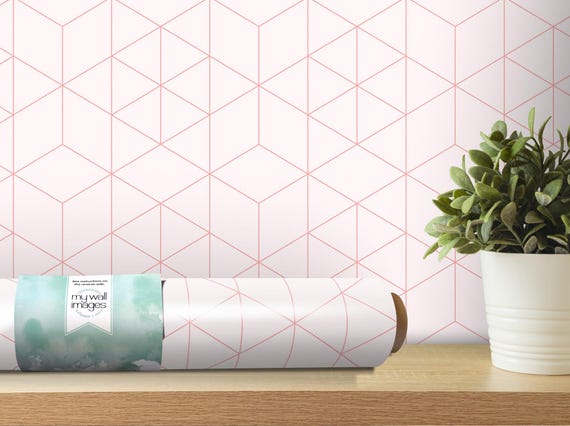 Pink Wallpaper | Delicate Pink and White Geometric Peel and Stick Mural (MW1145)