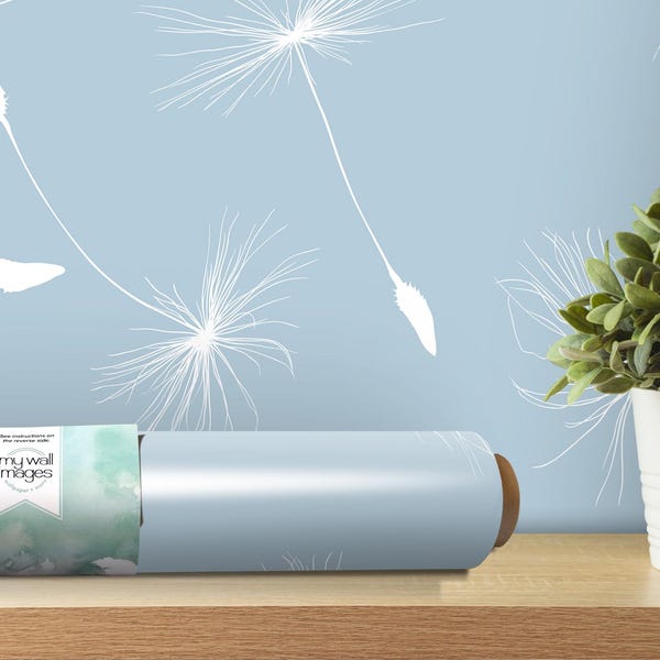 Light Blue Dandelion Wallpaper | Gray Blue Floral Wall Mural (MW1689)