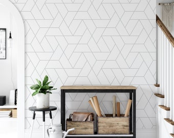 Simple Geometric Grid Style Removable Wallpaper, Minimalist Wall Art, Peel and Stick Wallpaper, Room Decor, Accent, MW1344