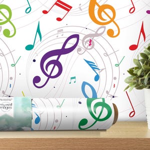 Colorful Music Notes, Music Studio Removable Wallpaper, Wall Art, Peel and Stick Wallpaper, Mural Room Decor, Accent Wall, MW1323