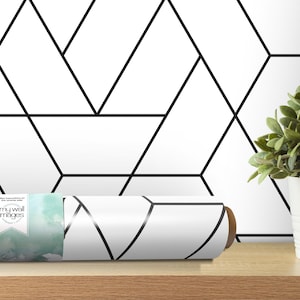Simple Geometric Grid Style Black and White Minimalist Removable Wallpaper, Wall Art, Peel and Stick Wallpaper, Room Decor, Accent, MW1344BK