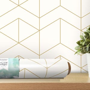 Gold Geometric Lines Wallpaper - Peel and Stick Wallpaper - Home Decor - Wall Mural - Wall Art - Modern Geometric Decor - MW1214