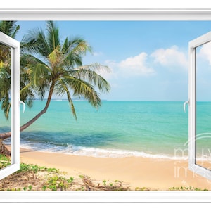 Beach Peel and Stick Mural | Window-View Removable Wall Decor | Dentist, Doctor, Office (MW2330)