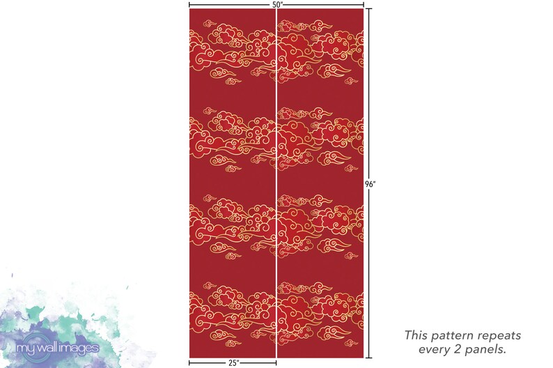 Wallpaper Peel and Stick Wallpaper Golden Clouds on Red Etsy