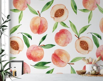 Pretty Peaches Removable Wallpaper, Wall Art, Peel and Stick Wallpaper,  Mural, Accent Wall Holiday Wallpaper, MW1956