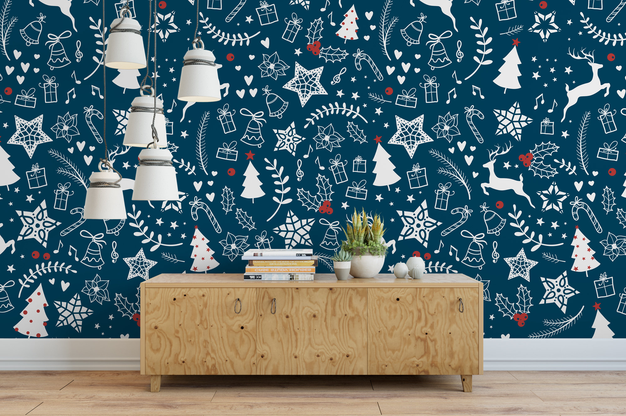 Wallpaper Peel and Stick Wallpaper Christmas Trees Holly - Etsy Canada