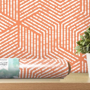 Orange & White Geometric Peel and Stick Wallpaper - Home Decor - Wall Mural - Removable Wallpaper - Wall Art - Modern Wallpaper - MW1234