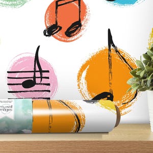 Hand Drawn Colorful Music Notes Removable Wallpaper, Wall Art, Peel and Stick Wallpaper, Wall Mural, Accent Wall, Music Studio, MW1369