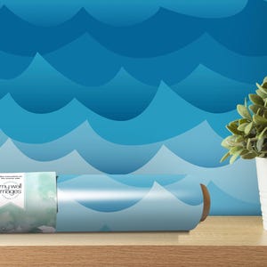 Blue Ocean Waves Removable Wallpaper, Wall Art, Peel and Stick Wallpaper, Mural Room Decor, Accent Wall, Bathroom Wallpaper, MW1569