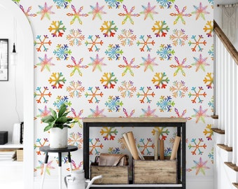 Snowflakes  Removable Wallpaper, Wall Art, Peel and Stick Wallpaper,  Mural, Accent Wall Holiday Wallpaper, MW1933