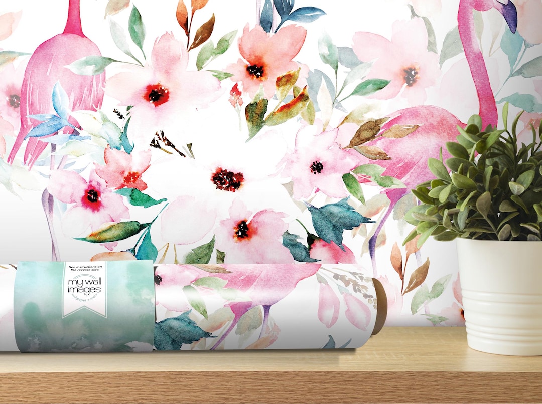 Floral Flamingo Pink Watercolor Peel ...