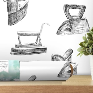 Irons Removable Wallpaper, Wall Art, Peel and Stick Wallpaper, Laundry Mural, Laundry Room Wallpaper, Home Decor, Accent Wall, MW1277