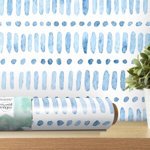 Watercolor Blue Lines Wallpaper - Peel and Stick Wallpaper - Home Decor - Wall Mural - Wall Art - Modern Geometric Decor - MW1598
