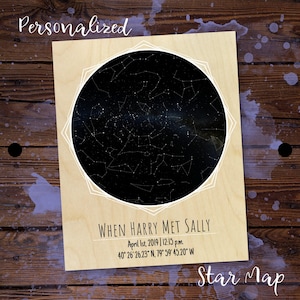 Wedding Gift, Anniversary Gift - Custom Star Map Wood Print, Constellation Night Sky Print, Night We Met Gift, Custom Star Chart, MWW0002