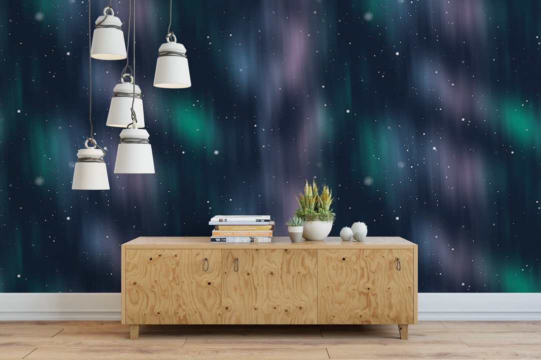 Aurora Night Sky Removable Wallpaper Wall Art Peel and Stick Etsy