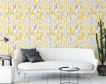 Yellow and Gray Strokes  Removable Wallpaper, Wall Art, Peel and Stick Wallpaper, Room Decor, Accent Wall, Modern, MW1832