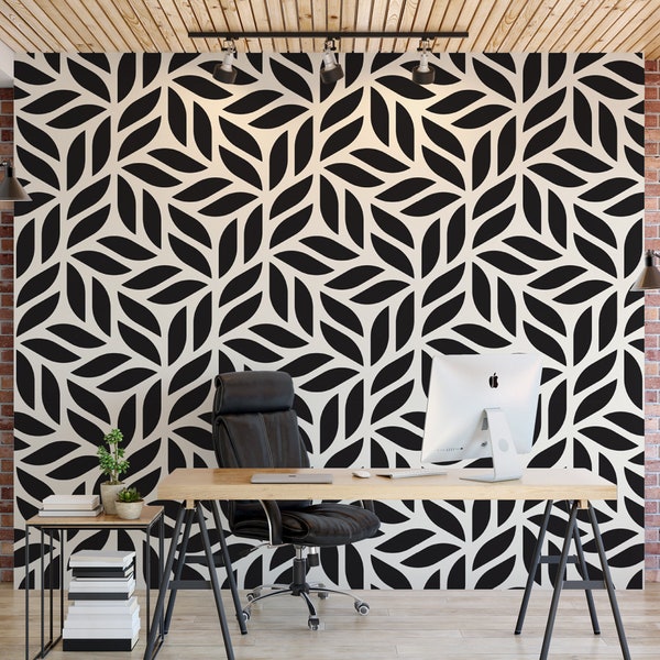 Scandinavian Modern Abstract Black and Cream Removable Wallpaper, Wall Art, Peel and Stick Wallpaper, Room Decor, Accent Wall, MW1347