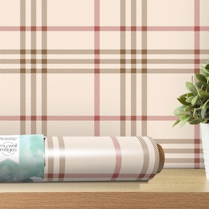 Cozy Cabin Plaid Wallpaper | Red Brown Cream Peel and Stick Mural | Rustic Decor (MW1900)