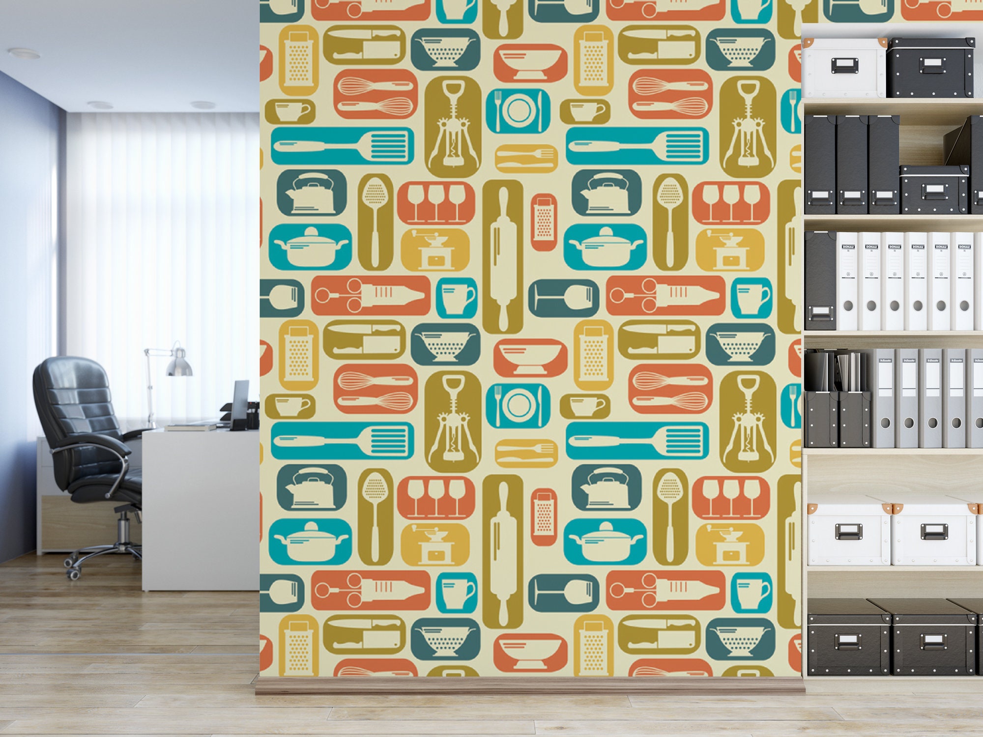 Retro Kitchen Themed Temporary Removable Wallpaper Peel and Etsy