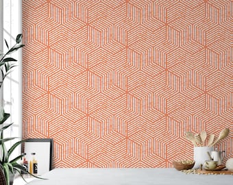 Orange & White Bold Geometric  Removable Wallpaper, Wall Art, Peel and Stick Wallpaper,  Mural Room Decor, Wallpaper, MW1234